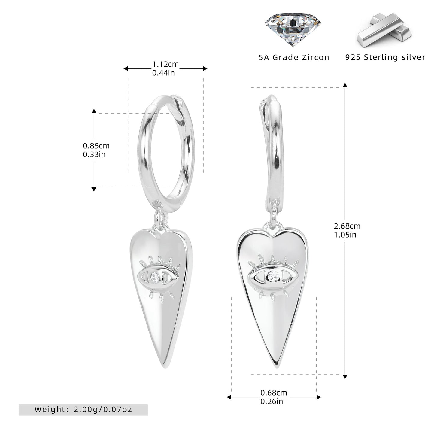 S925 耳環立體設計愛心眼睛耳墜守護寓意高級感耳飾品