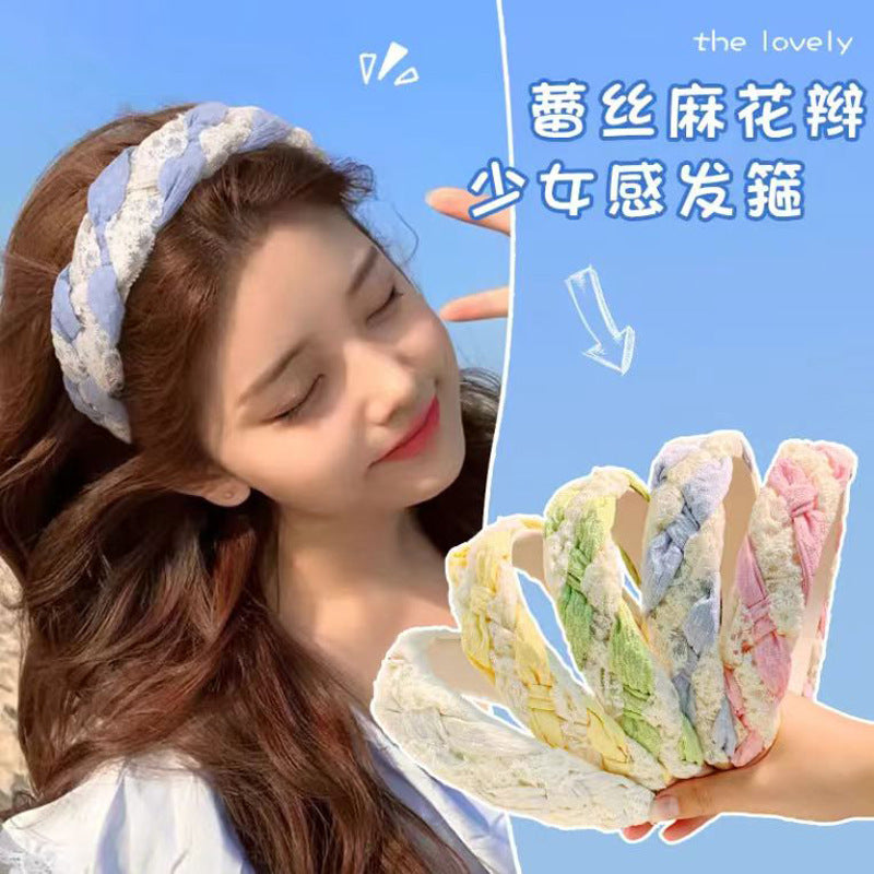 蕾絲扭紋編織髮箍－商品主圖｜https://igowo.tw/