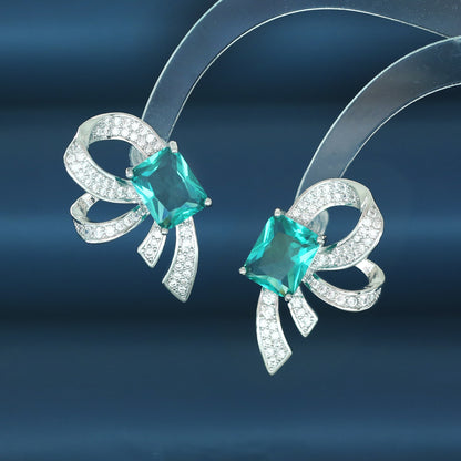 S925鋯石蝴蝶結耳環