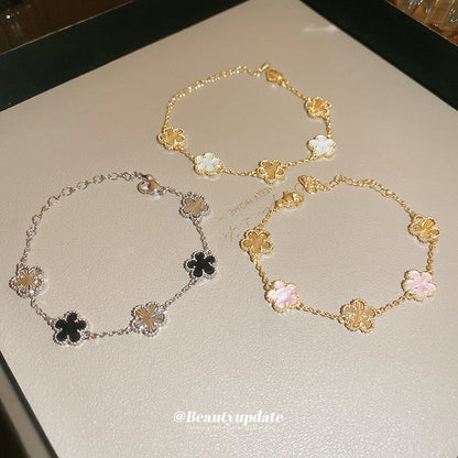 真金電鍍粉金雙色花朵手鏈甜美高級感氣質手環公主風輕奢配飾新品
