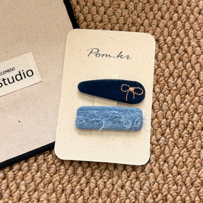 布面蝴蝶結刺繡髮夾