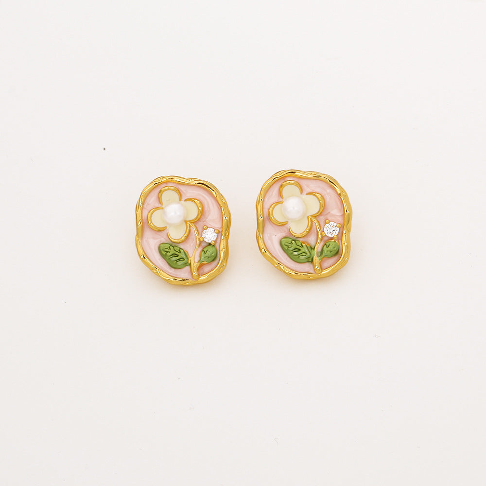 珍珠花朵復古耳釘－藍色中古風項鍊款細節3｜https://igowo.tw/