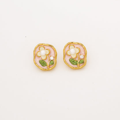 珍珠花朵復古耳釘－藍色中古風項鍊款細節3｜https://igowo.tw/
