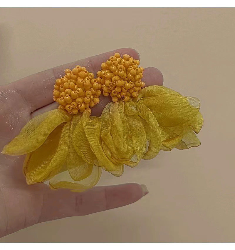銀針彩色人造水晶款花朵流蘇耳環甜美清新耳鉤耳墜韓系高級感耳飾