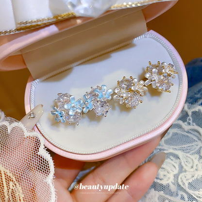 春意盎然~復古花朵鋯石耳夾女無耳洞小眾甜美耳環精致高級感耳飾