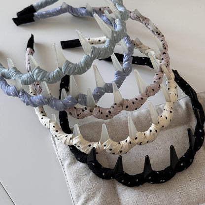 布面波點纏繞髮箍－波點長齒箍-藍色款細節｜https://igowo.tw/