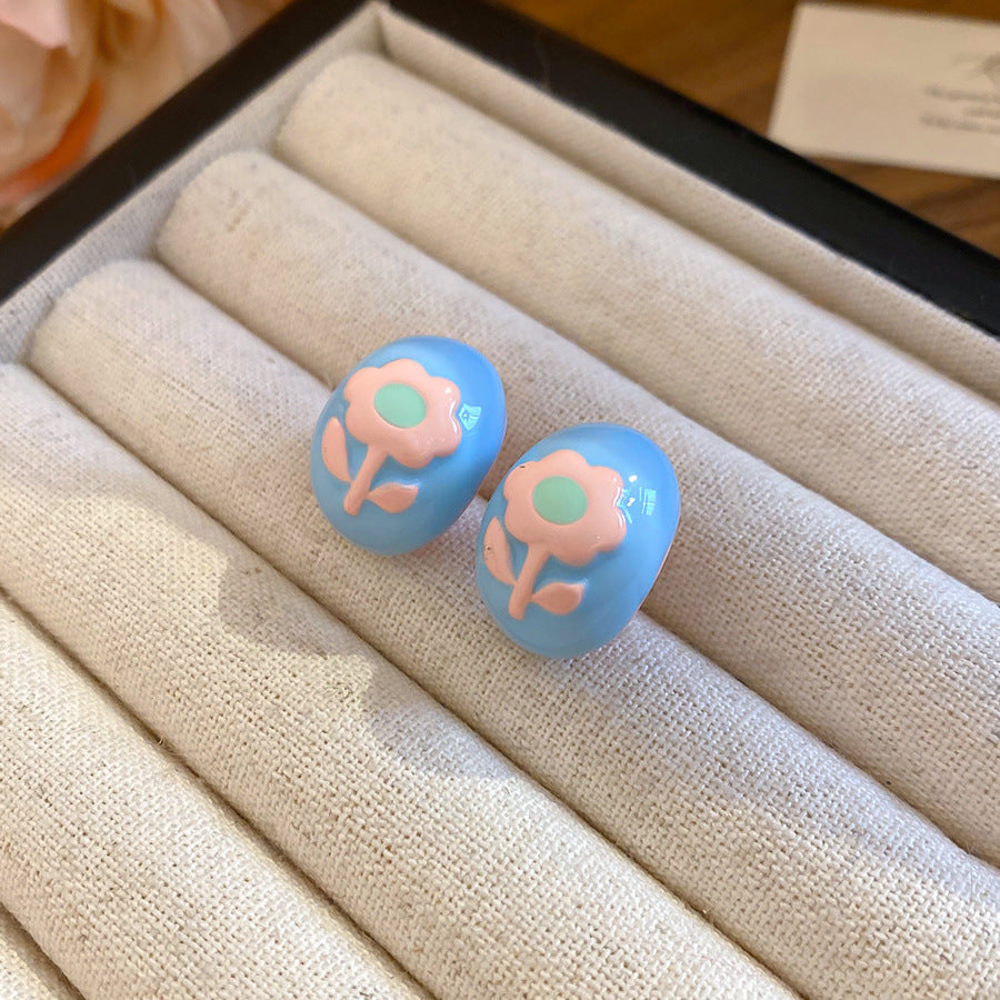 海邊度假風漸變油畫風花瓣耳釘小清新甜美耳環輕奢小眾高級感耳飾