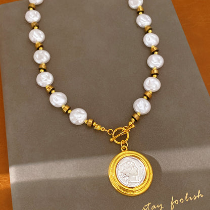 珍珠串珠圓形復古項鍊