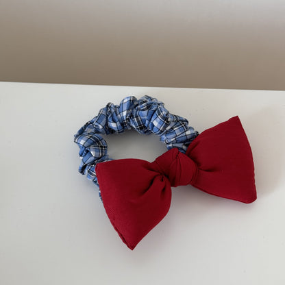 撞色格紋刺繡髮圈