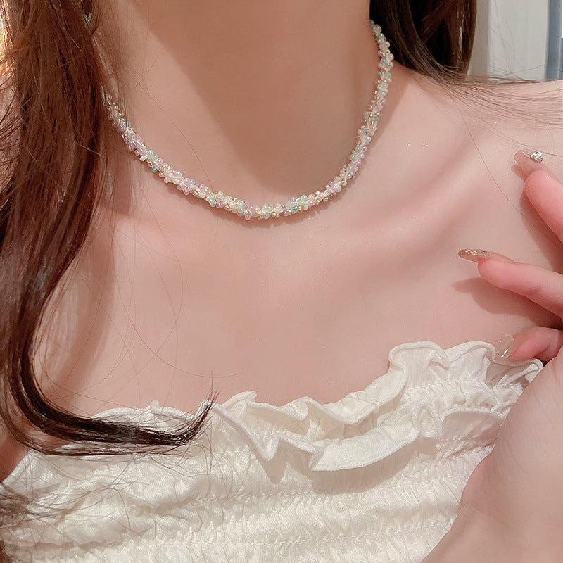 夏日彩色星星串珠吊墜項鏈女甜美小清新鎖骨鏈度假風小眾百搭項飾