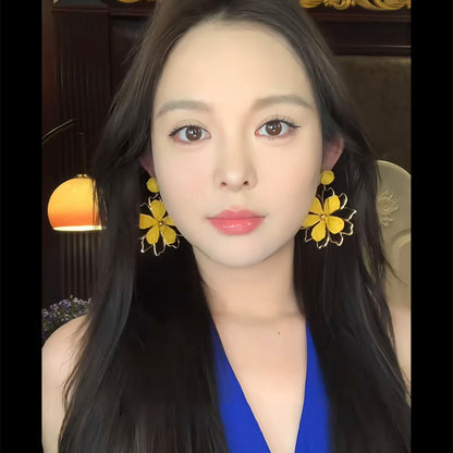 度假風水滴拉菲草耳環小清新時尚簡約百搭耳釘設計感小眾耳飾批發