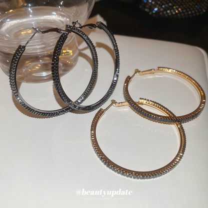 銀針鋯石圓形耳環輕奢高級感耳圈歐美風個性氣質小眾夸張耳飾批發