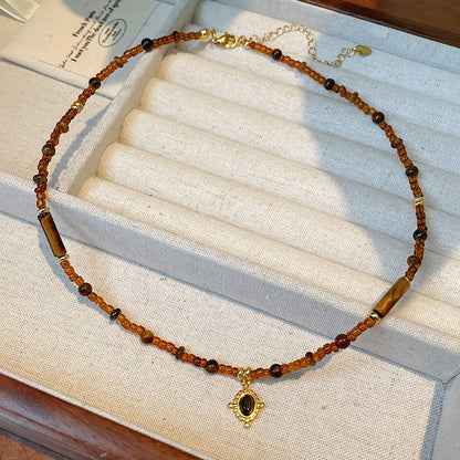 虎眼石圓形墜飾項鍊－細節特寫9｜https://igowo.tw/