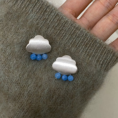 銀色雲朵流蘇簡約耳釘－商品主圖｜https://igowo.tw/