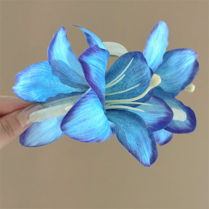 仿真幽魅紫百合花朵抓夾發夾女氣質盤發鯊魚夾氛圍感優雅韻味發飾