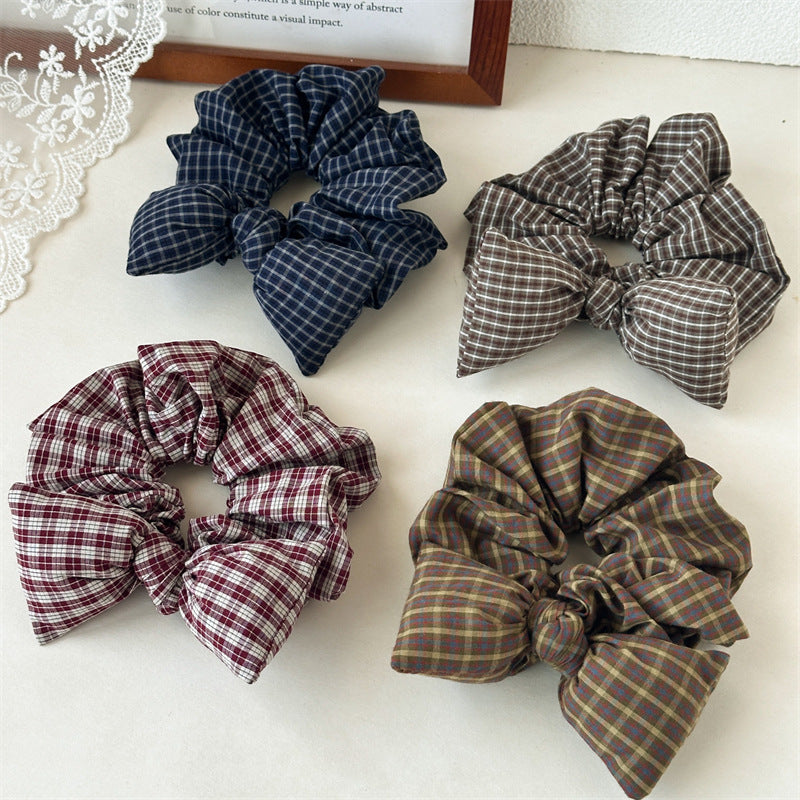 格紋蝴蝶結復古髮圈－商品主圖｜https://igowo.tw/