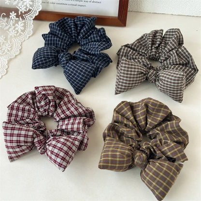 格紋蝴蝶結復古髮圈－商品主圖｜https://igowo.tw/