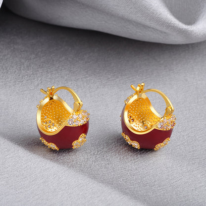 紅色琺瑯簡約耳扣