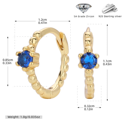 S925 耳環珠邊單彩鋯耳扣耳飾多色小眾輕奢百搭飾品