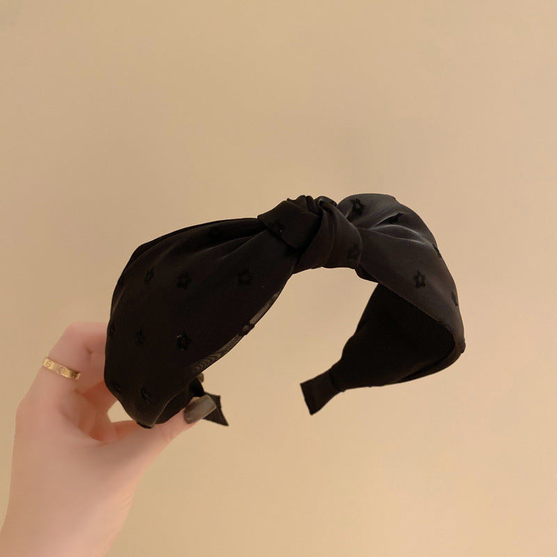網紗花朵扭結復古髮箍－黑色款實拍｜https://igowo.tw/