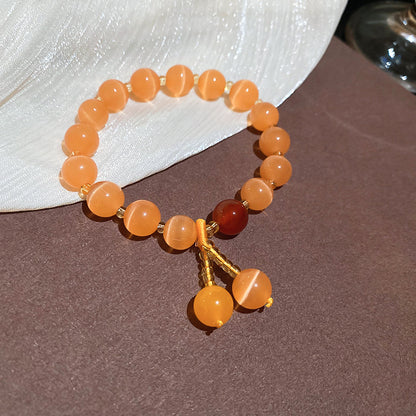 中國風貓眼石串珠手鏈輕奢小眾高級感手串復古手環個性手飾設計感