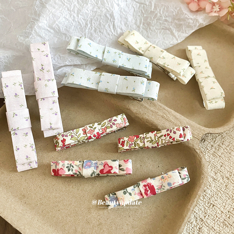 森系碎花蝴蝶結發夾夏日清新甜美可愛鴨嘴夾小眾高級感百搭發飾女