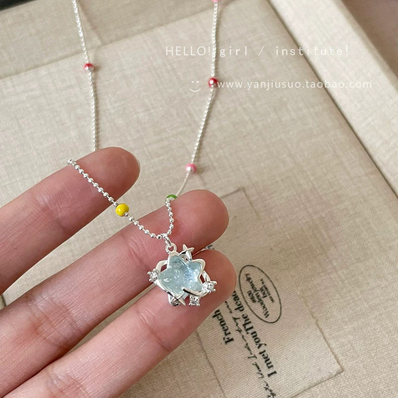 藍色串珠星星墜飾項鍊