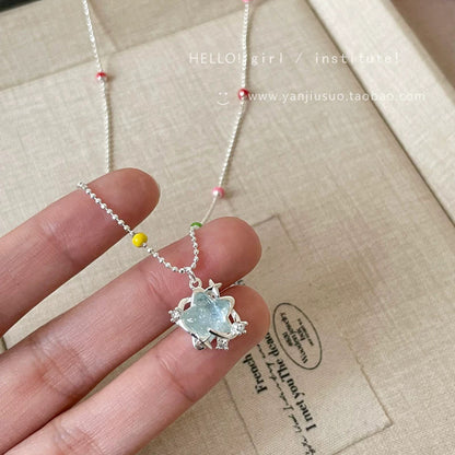 藍色串珠星星墜飾項鍊