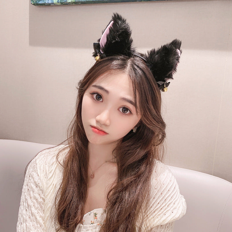 絨面鈴鐺蝴蝶結髮箍－黑色不帶鈴鐺款細節2｜https://igowo.tw/