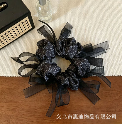 網紗蝴蝶結簡約髮圈－黑色波點款細節7｜https://igowo.tw/