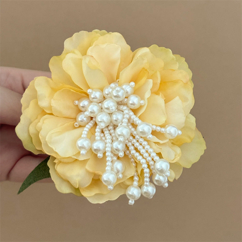 珍珠碎花花朵流蘇髮夾