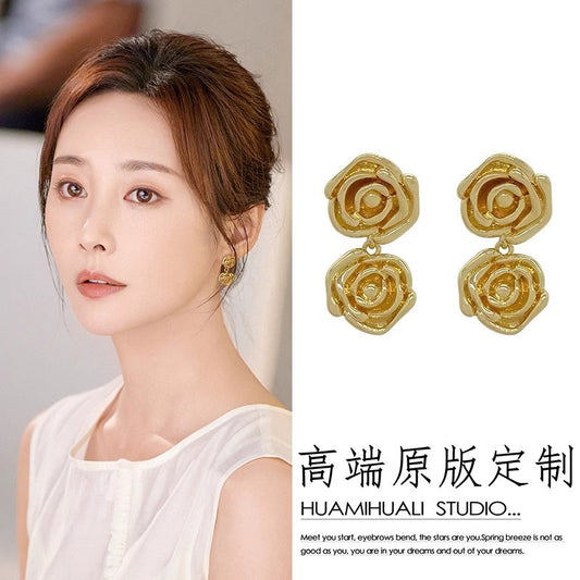 金色玫瑰復古耳環－商品主圖｜https://igowo.tw/
