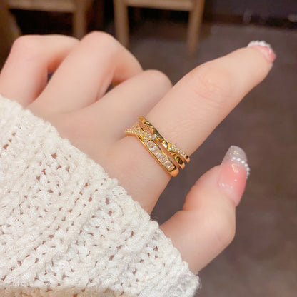 鋯石雙層微鑲戒指－商品主圖｜https://igowo.tw/