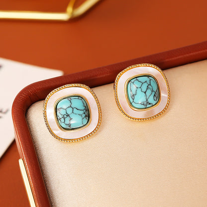 貝母幾何復古耳釘－第二視角實拍｜https://igowo.tw/