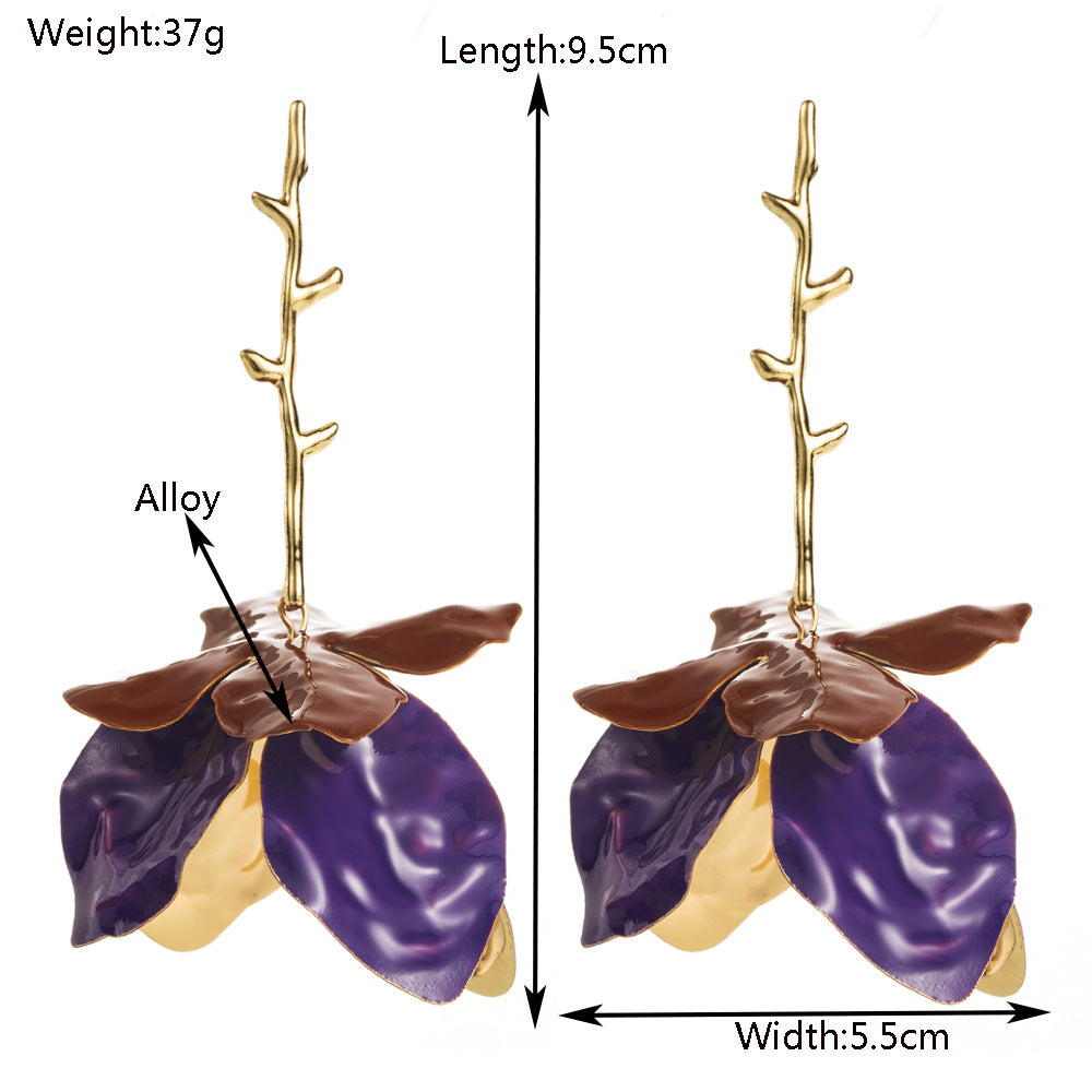 S925樹葉花朵復古耳環－紫色款實拍｜https://igowo.tw/