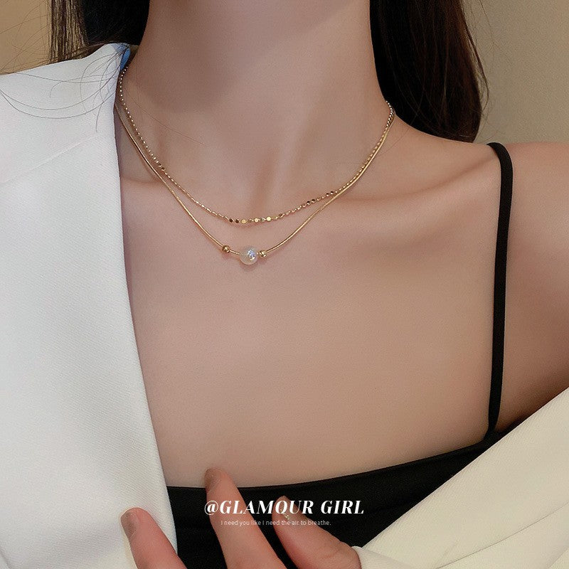 珍珠流蘇鑲鑽項鍊－17#項鍊-金色-白珍珠淡水珍珠款細節｜https://igowo.tw/