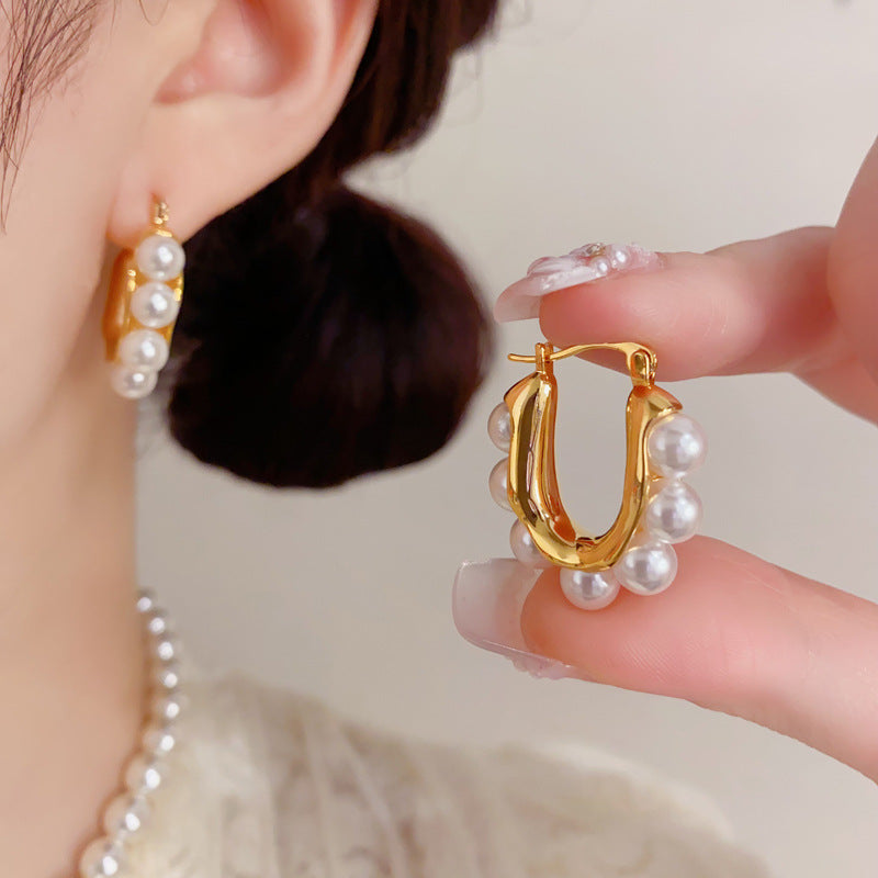 金色珍珠簡約耳扣－商品主圖｜https://igowo.tw/