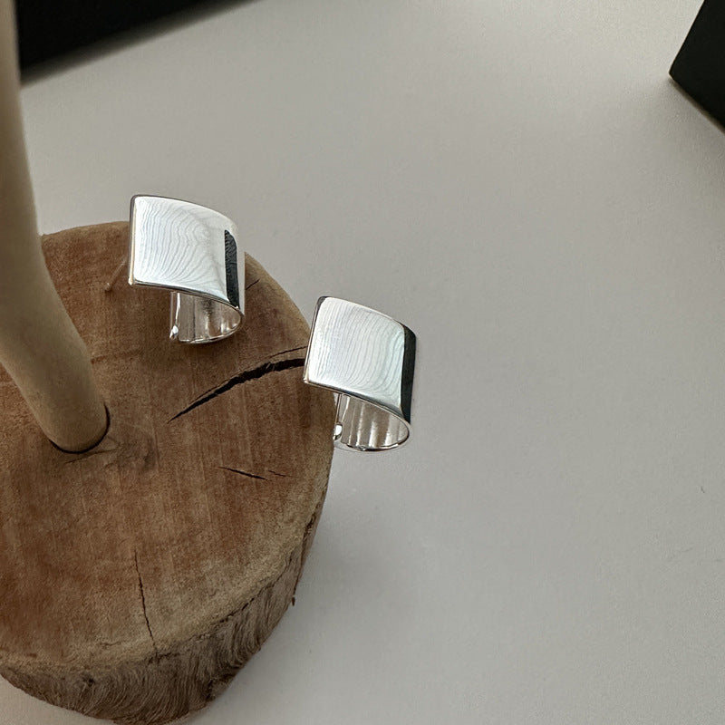 S925純銀韓版小眾設計感光面耳環韓國時髦感簡約個性耳飾品
