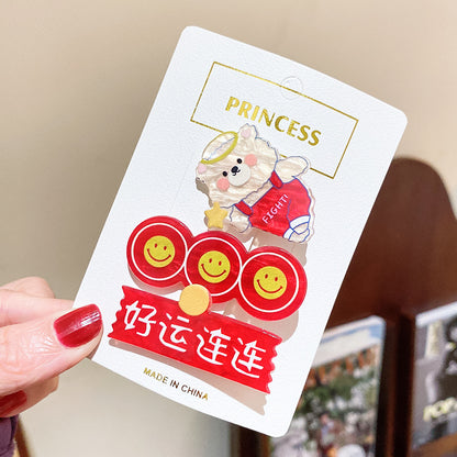 紅色卡通復古髮夾－咖色小熊3件套款細節4｜https://igowo.tw/