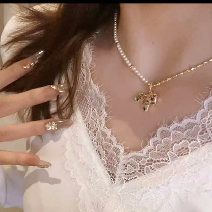 珍珠小馬項鍊耳環組－項鍊-金色-白色-彩色（真金電鍍）款實拍｜https://igowo.tw/