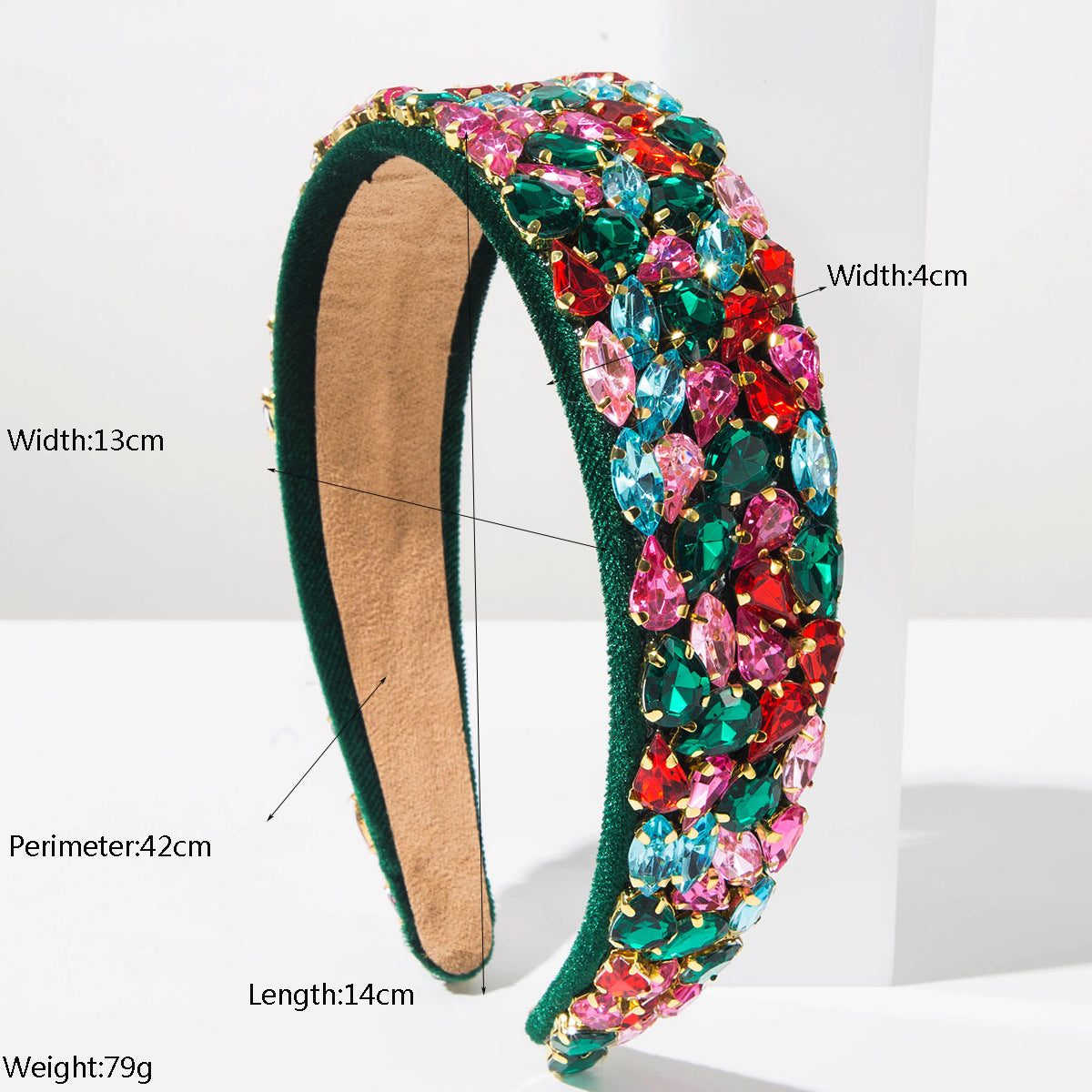 彩色鋯石寬版精雕髮箍－紫綠黃款實拍｜https://igowo.tw/
