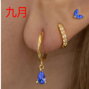 銅愛心鑲鋯耳釘組