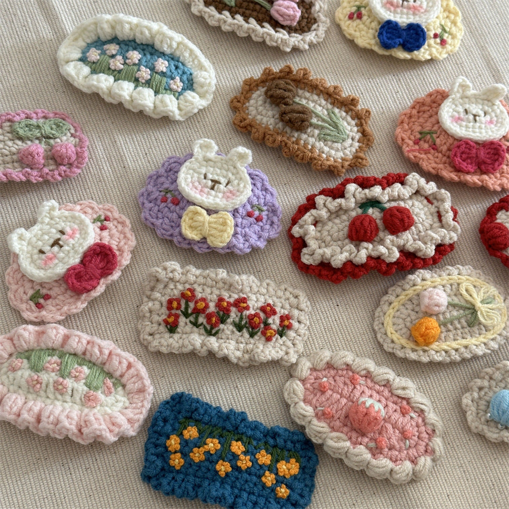 花朵刺繡編織髮夾－鉤針編織-黃兔子款實拍｜https://igowo.tw/