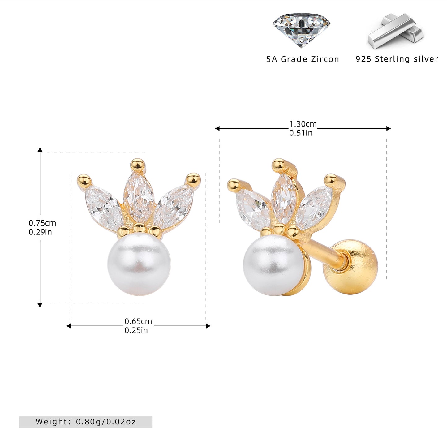 S925 歐美新款耳飾皇冠拼鋯貝珠螺紋耳釘養耳高級感飾品