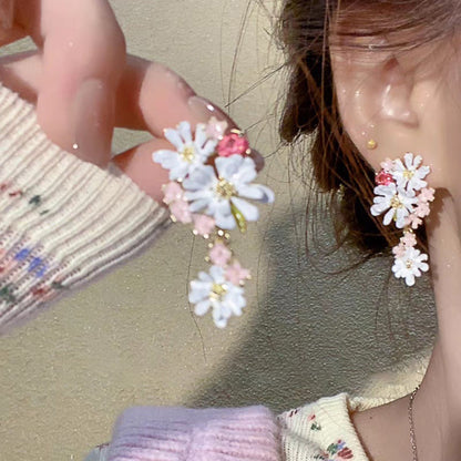 海邊度假風漸變油畫風花瓣耳釘小清新甜美耳環輕奢小眾高級感耳飾