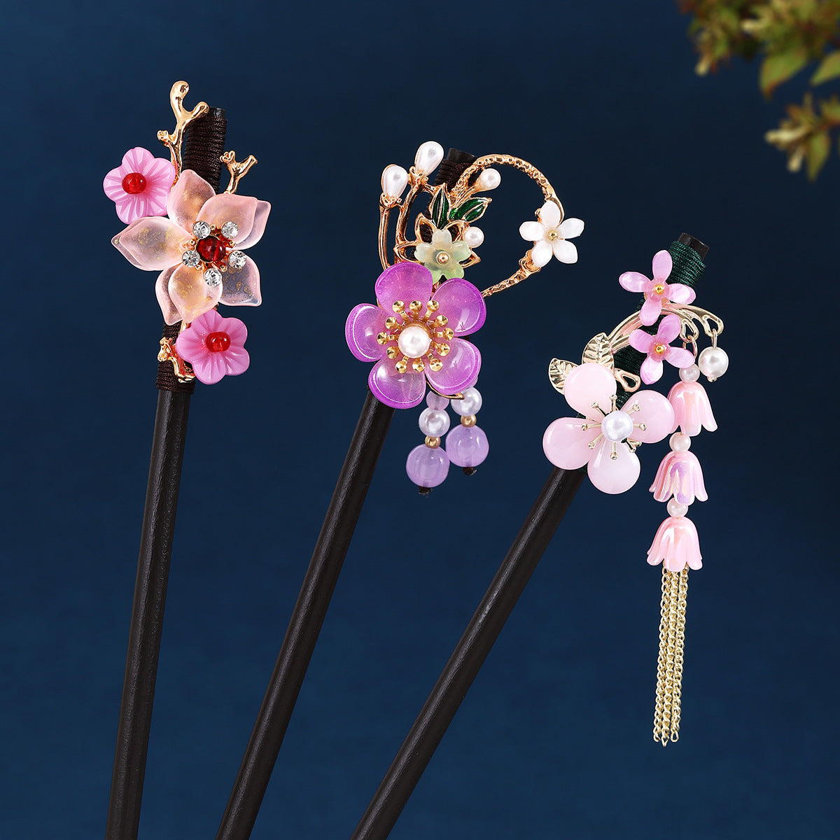珍珠蝴蝶花朵流蘇髮簪－第二視角實拍｜https://igowo.tw/