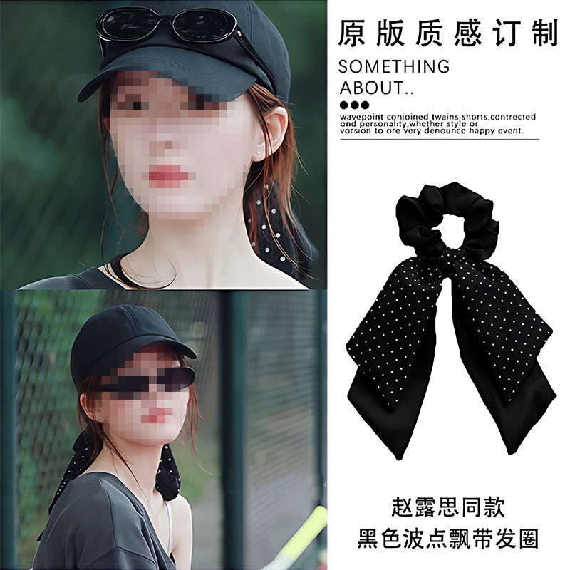 布面波點蝴蝶結髮圈－商品主圖｜https://igowo.tw/