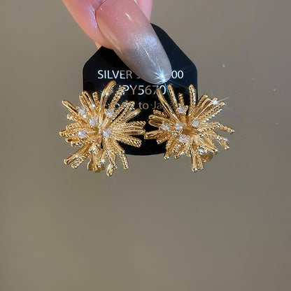 18k真金電鍍鋯石煙花珍珠耳夾時尚小眾氣質耳環輕奢高級感耳飾女