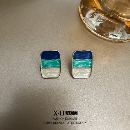 琺瑯格紋簡約耳釘