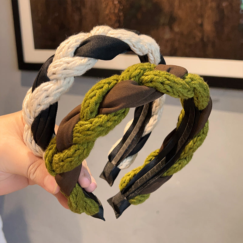 綠色針織扭紋復古髮箍－商品主圖｜https://igowo.tw/